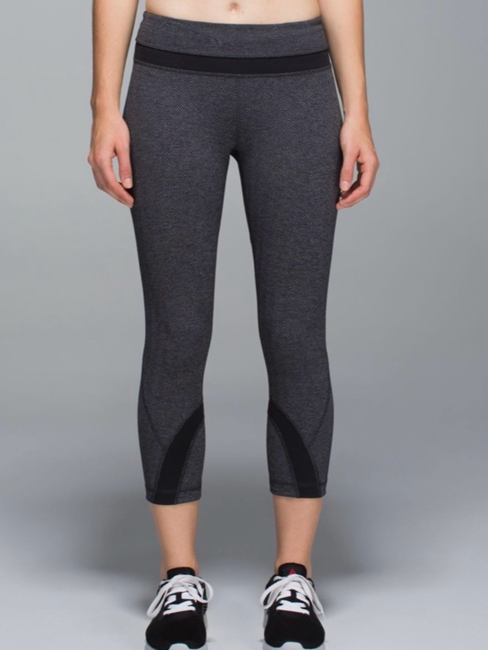 Lululemon Run Inspire Crop I! Leggings Giant Herringbone Black Gray Size 6